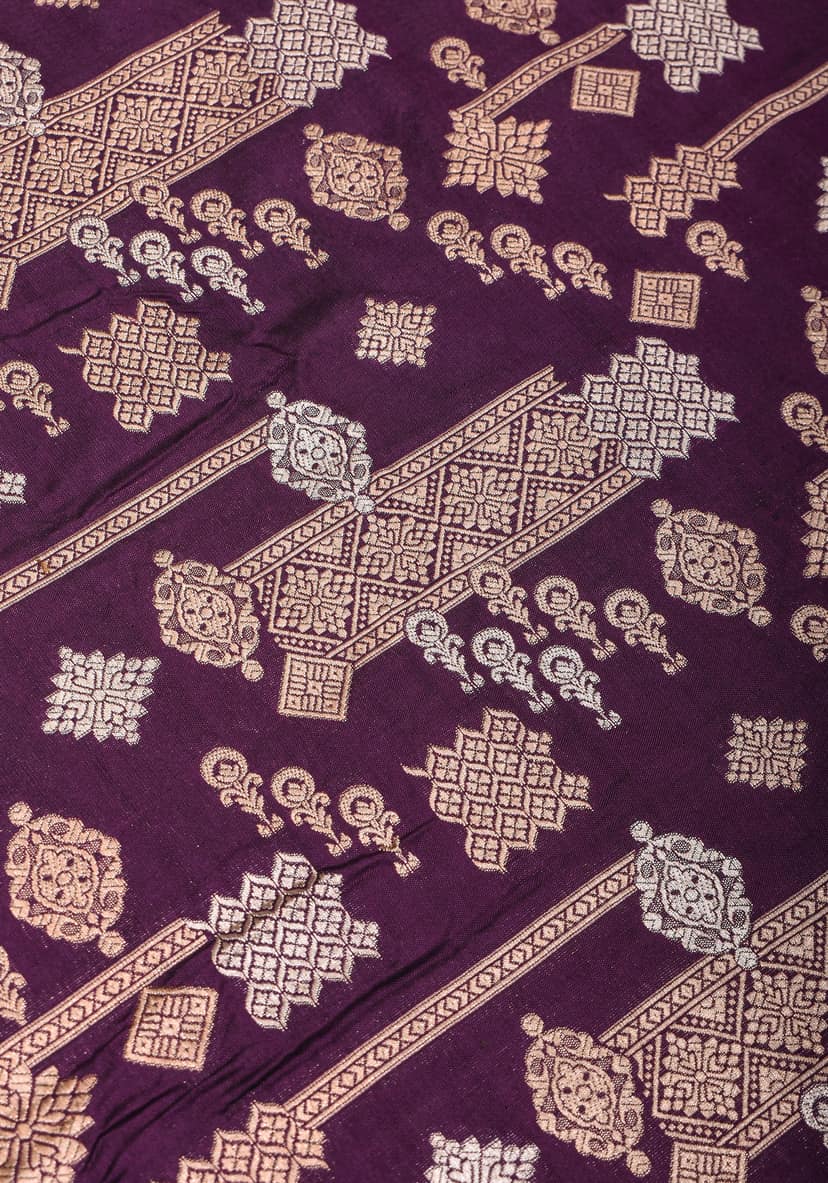 Contemporary Geometric Alfi jaal on Jamuni Purple Banarasi Katan Silk Saree | SILK MARK CERTIFIED view 3
