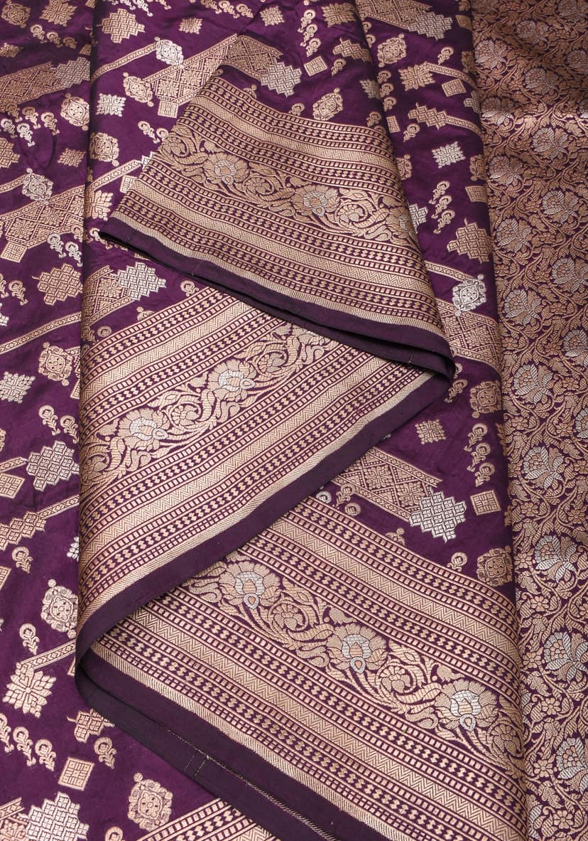 Contemporary Geometric Alfi jaal on Jamuni Purple Banarasi Katan Silk Saree | SILK MARK CERTIFIED view 4