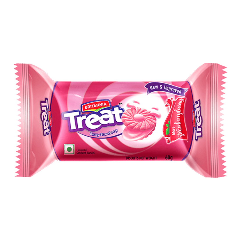 Britannia Treat Strawberry Cream Biscuits, 60 G