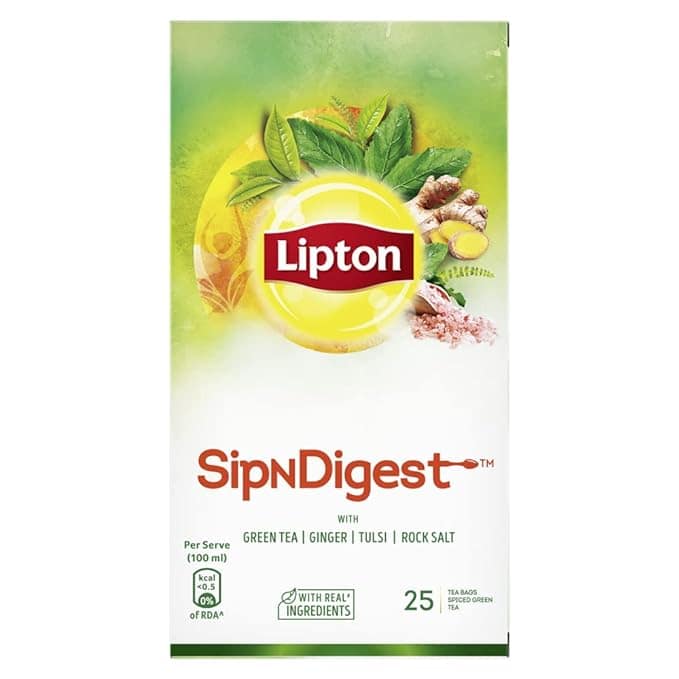 Lipton SipNDigest with Green Tea, Ginger, Tulsi & Rock Salt (Spiced Green Tea Bags), 25 Pcs