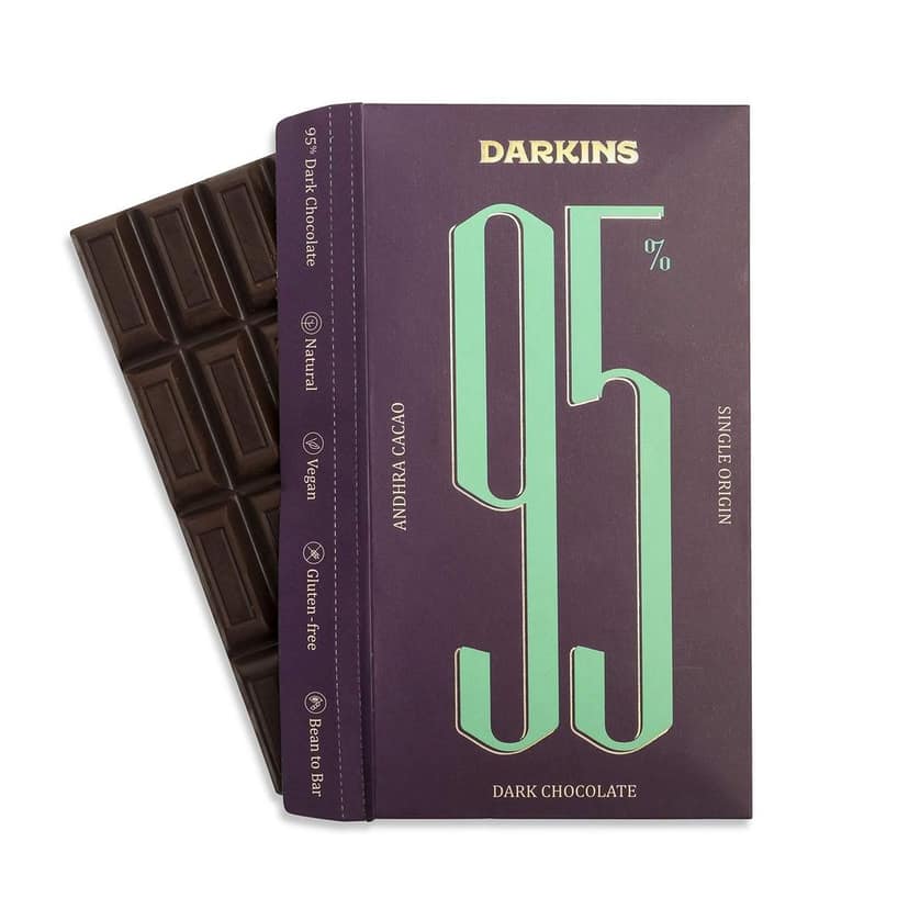 DARKINS Dark Chocolate | 95% Dark Chocolate Single Origin | 70% Dark Chocolate Single Origin | Free 35g Blueberries Bar | Gluten-free | Hand Crafted Chocolate | Unrefined Cane Sugar | No Artificial Flavors | Natural Chocolate Bar | Pack Of 2 view 2