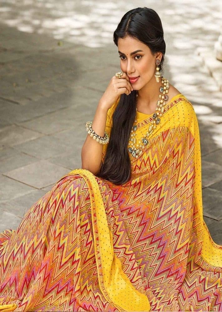 Multicolor Color Georgette With Viscose Border Saree With Fancy Border And Fancy Blouse Piece view 2