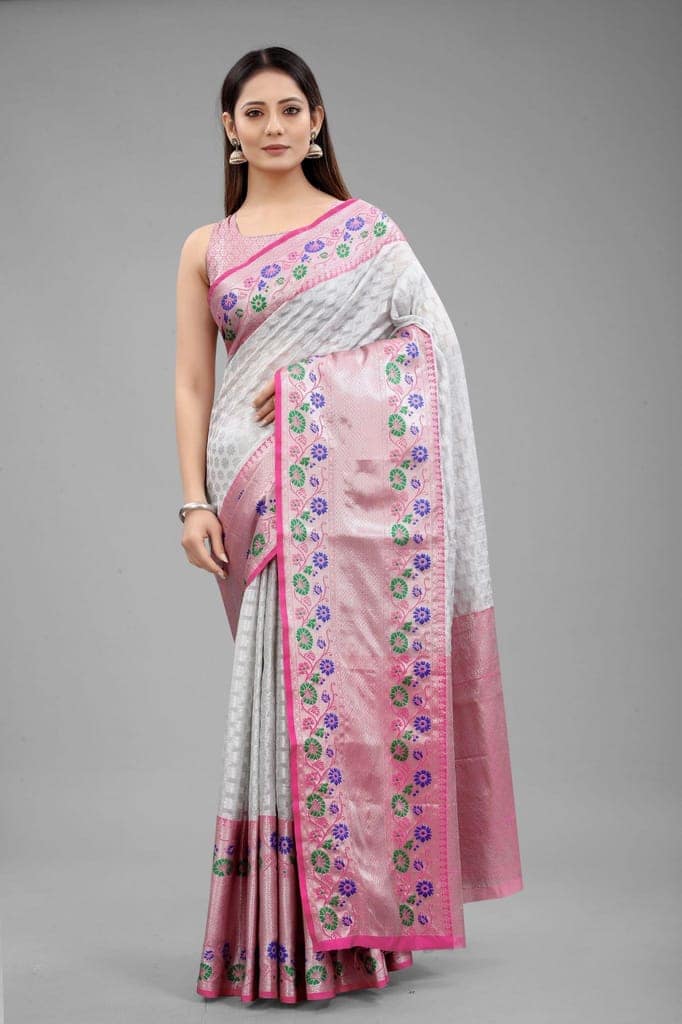 Silk Zone Women's Kanjiwaram Silk Woven Saree With Unstitched Blouse Piece
