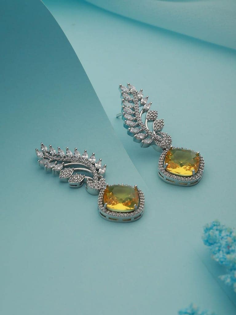 Silver Toned Yellow Citrine CZ Studded Statement Earrings view 2