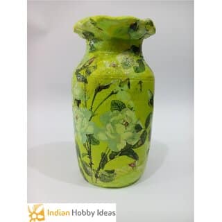 Green Decoupage Floral Flower Vase - IHI