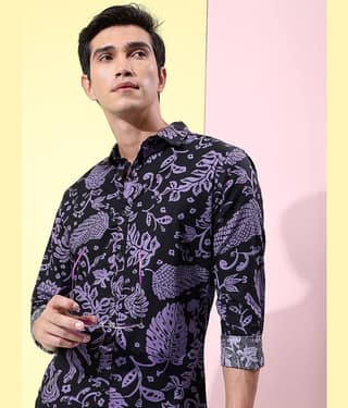 Ketch 100% Cotton Slim Fit Printed Full Sleeves Men's Casual Shirt - Lavender ( Pack of 1 )