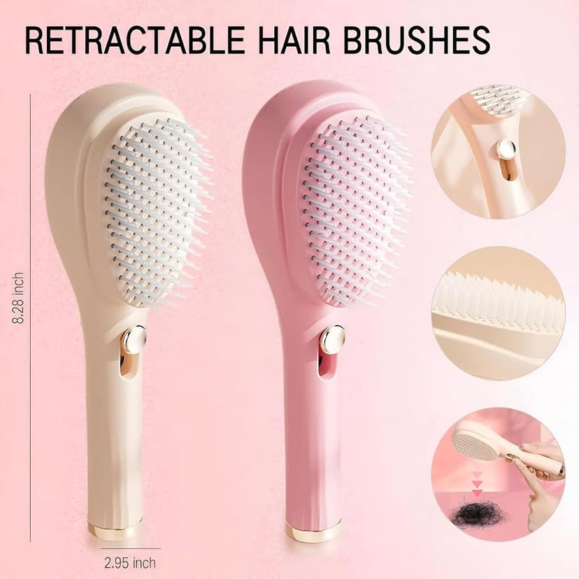 Lifeori 2-in-1 Self-Cleaning Hair Brush with Scalp Massager | Anti-Static Detangling Massage Comb for Women, Men & Kids (Multicolour) view 4