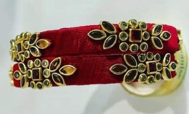Red and Gold Kundan Bangles view 2
