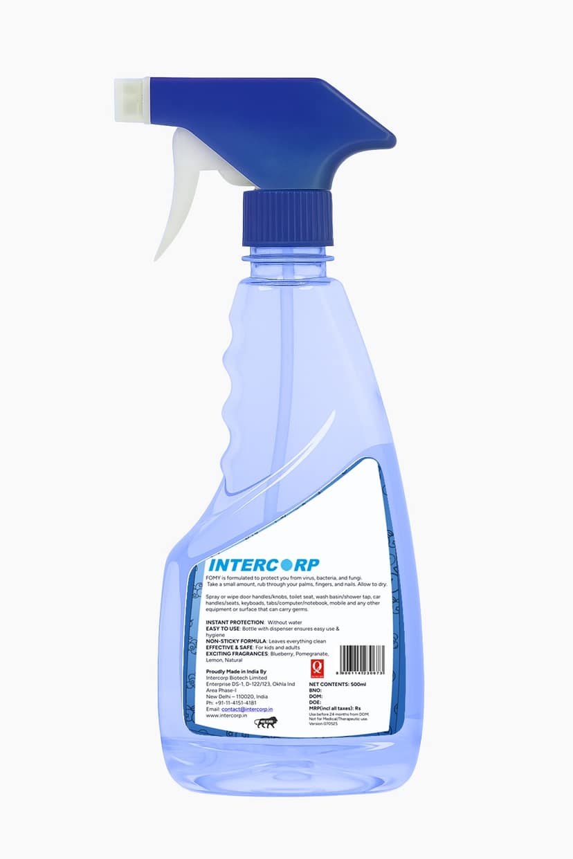 Intercorp Fomy 75% Isopropyl Alcohol-based Hand Rub Sanitizer and Disinfectant Spray - 500 ml (Blueberry) view 2