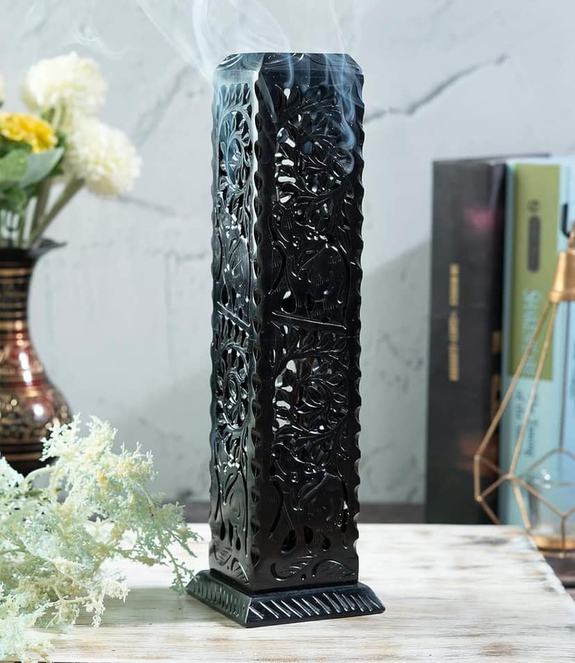 Marble Incense Holder | Candle Stick Burner | Tea Light Stand. Handmade Jaali Carving Tower. Perfect For Gifting And Home Decor (11 inches).