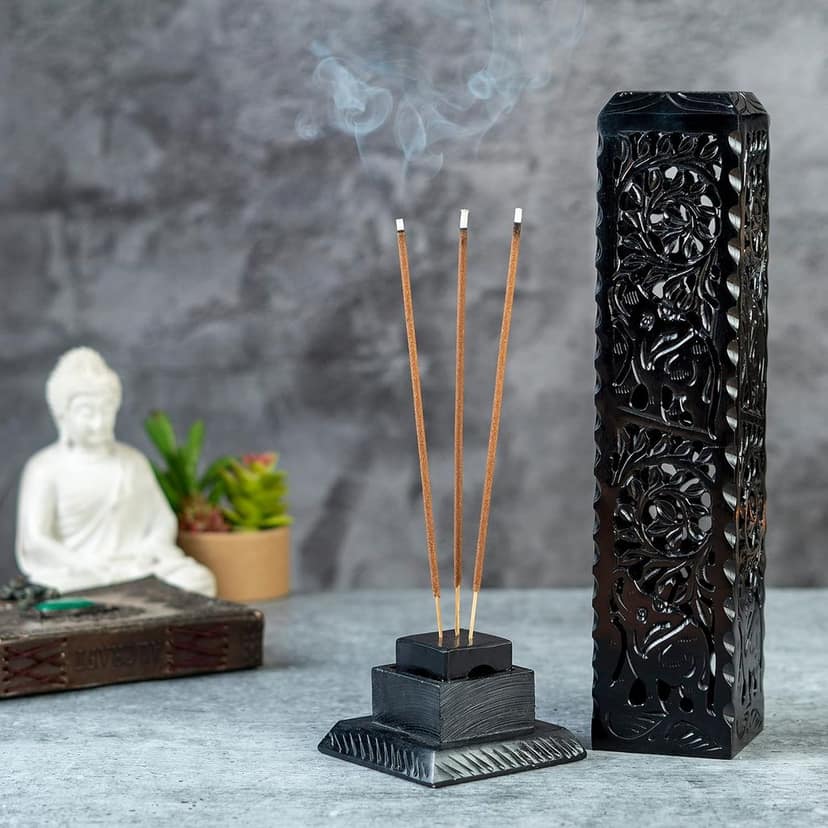 Marble Incense Holder | Candle Stick Burner | Tea Light Stand. Handmade Jaali Carving Tower. Perfect For Gifting And Home Decor (11 inches). view 2