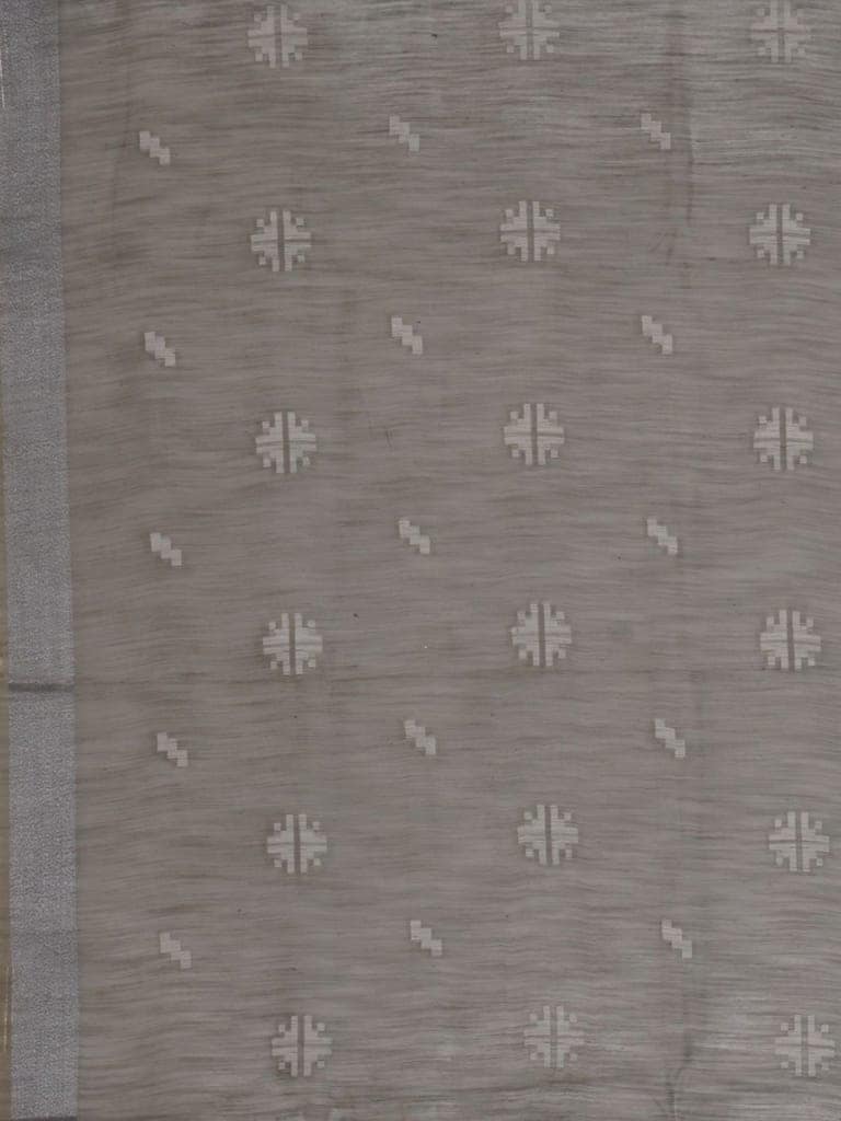 Grey Linen Saree With Foil Print view 4