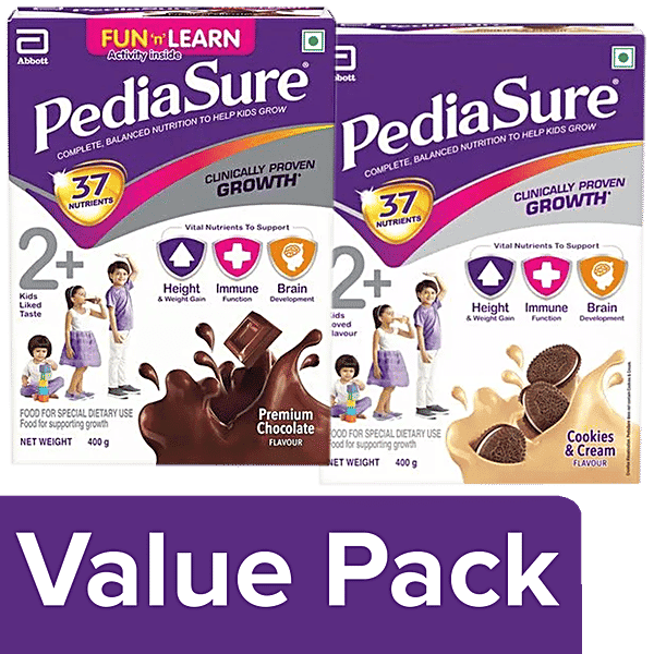 Pediasure Health Drink Cookies & Cream 400g + Nutritional Powder Premium Chocolate 400g, Combo 2 Items