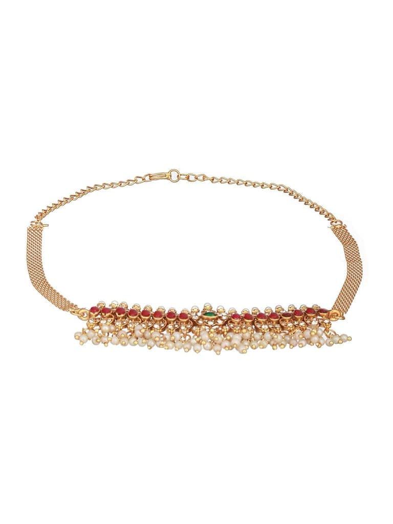 Gold Plated Jadau Studded Pearl Beaded Multicoloured Delicate Chain Choker Jewellery Set view 5