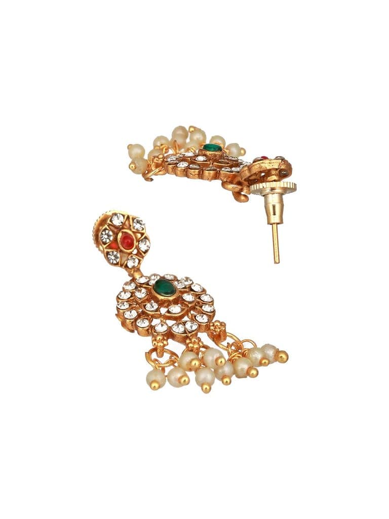 Gold Plated Jadau Studded Pearl Beaded Multicoloured Delicate Chain Choker Jewellery Set view 8