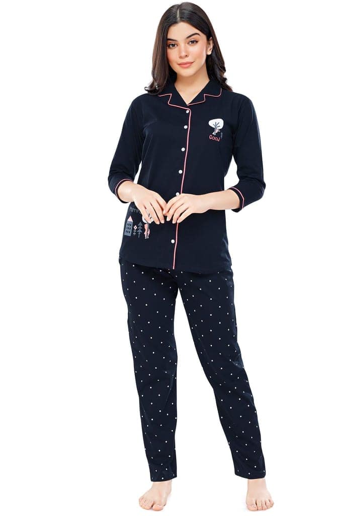 ZEYO Women's Cotton Rust Brown Dot Printed Stylish Night suit set view 5