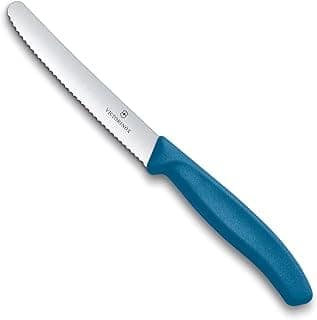 Victorinox Swiss Made, Stainless Steel Swiss Classic Paring Knife, 11 cm, Serrated Edge with Round Tip, Professional and Household Kitchen Tools, Kitchen Items, Blue, 6.7832.C1 | Multipurpose Knife