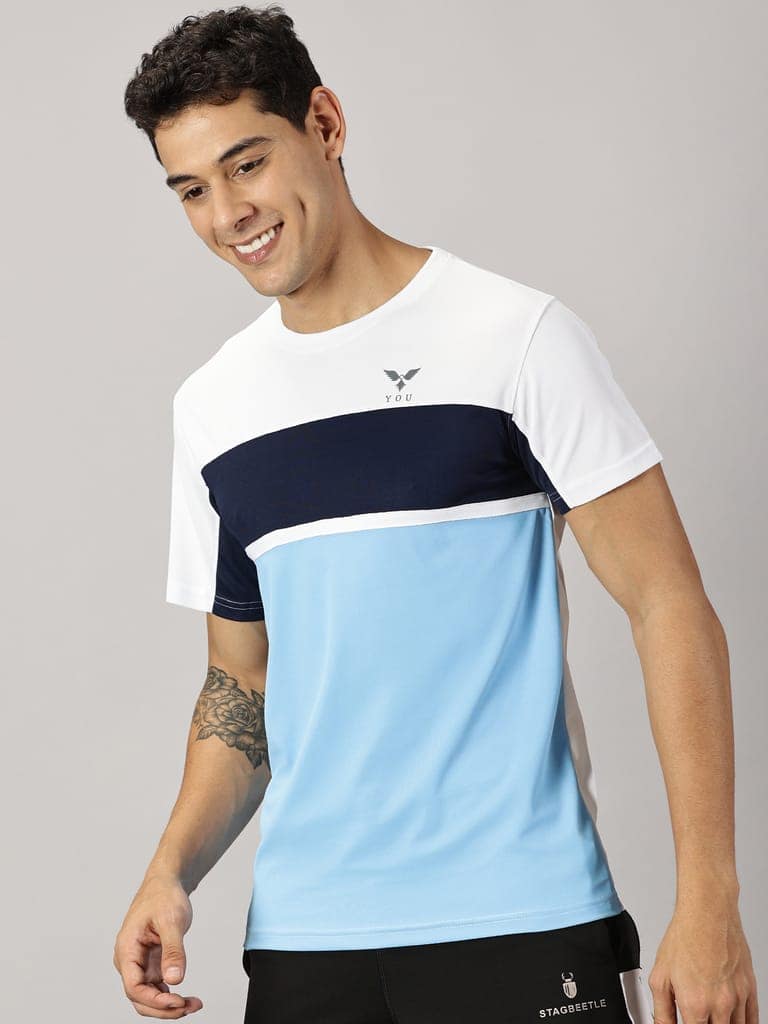 Polyester White & SkyBlue Round Neck view 5