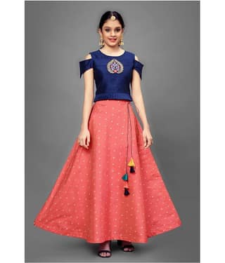MIRROW TRADE Jacquard Lehenga Choli Sets For Girls ( , Blue )