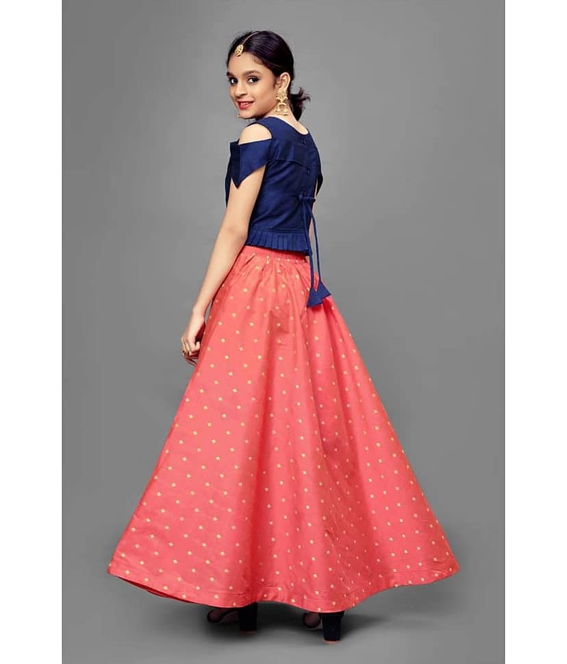 MIRROW TRADE Jacquard Lehenga Choli Sets For Girls ( , Blue ) view 2