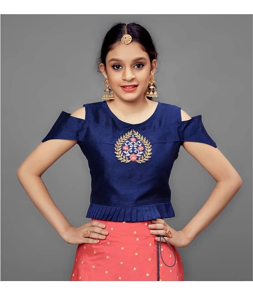 MIRROW TRADE Jacquard Lehenga Choli Sets For Girls ( , Blue ) view 6