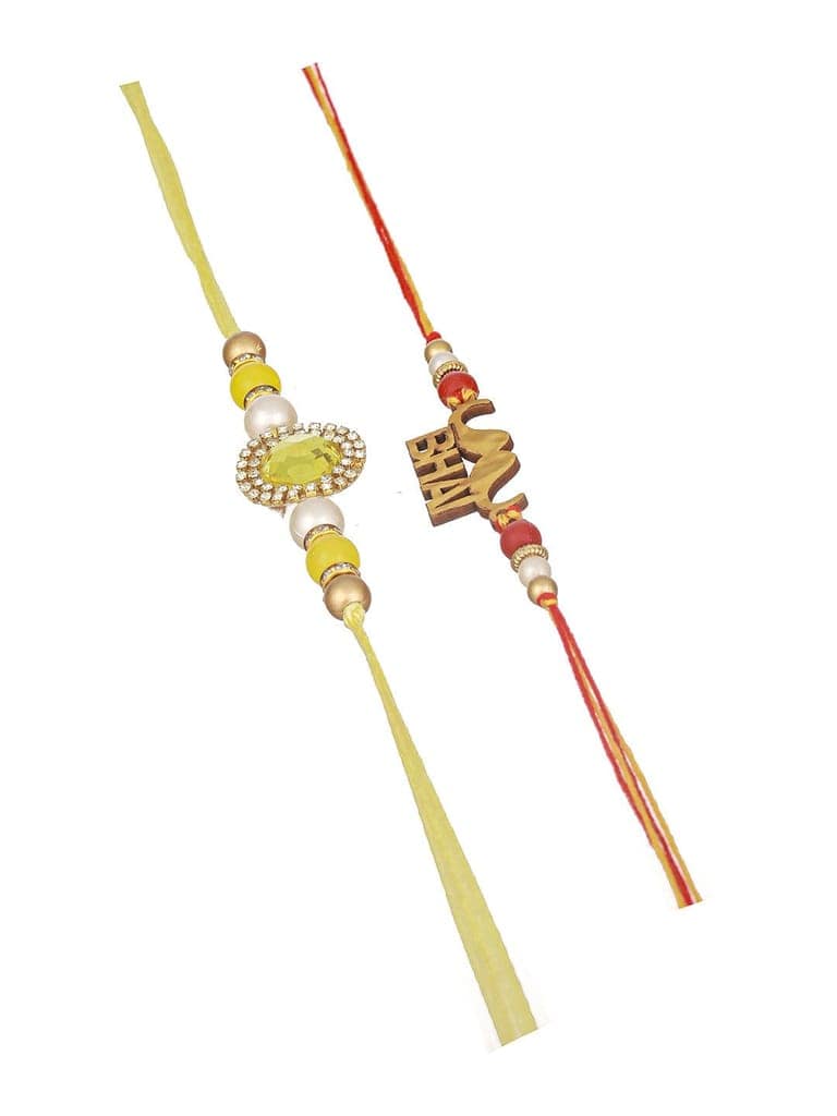 Set Of 2 Red Gold BHAI Thread Rakhi With Roli Chawal Pooja Plate view 8