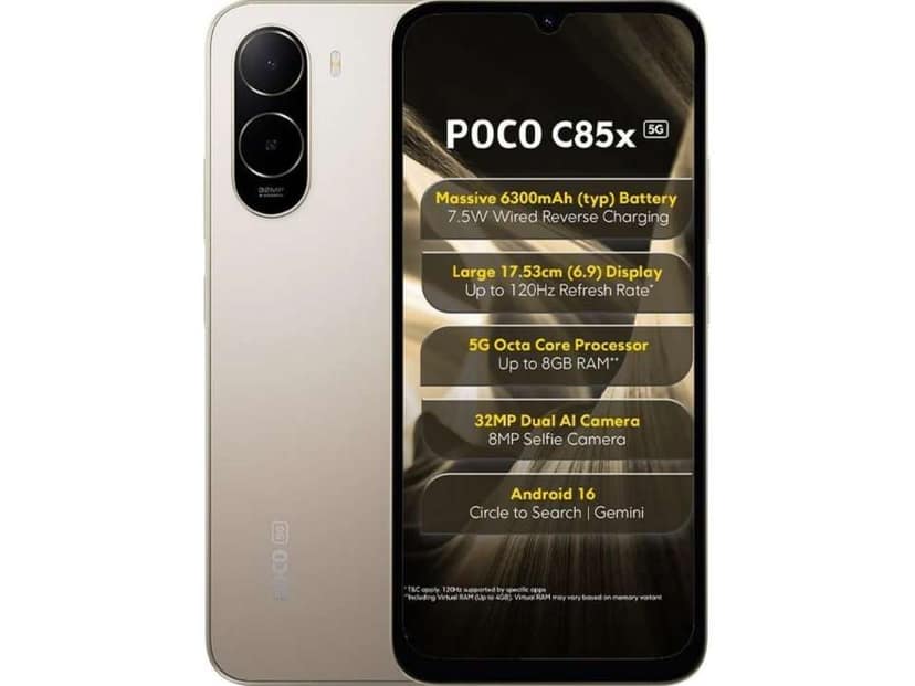 Poco C85X 5G Smartphone, 4GB RAM, 128GB Storage - Sunset Gold