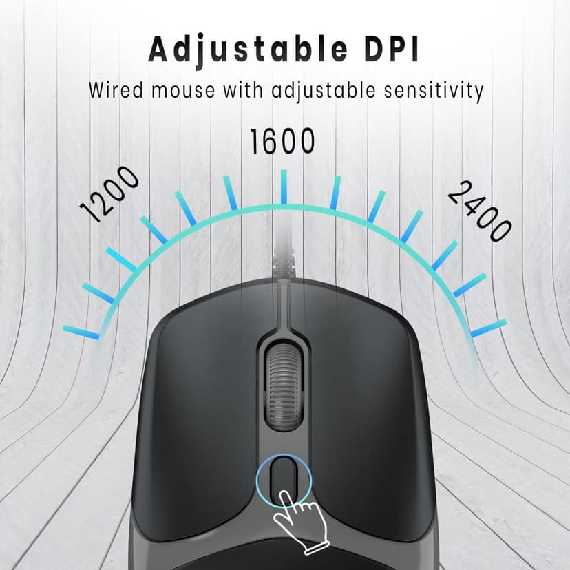 Portronics Toad 103 Wired Optical Mouse with 2400 DPI, Plug & Play, Ambidextrous, Hi-Optical Tracking, 1.5M Cable Length, 30 Lakhs Click Life, Ergonomic Mouse for Comfortable All-Day Grip (Black) view 3