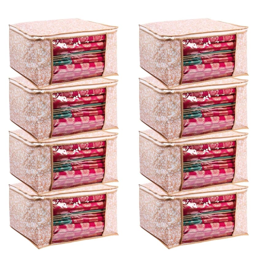 PANCHHI STORE Saree Cover Non Woven Fabric Clothes Organiser with Transparent Window & Zip Clothes Storage Bag for Suit, Dress, Towel, Saree Packing Covers