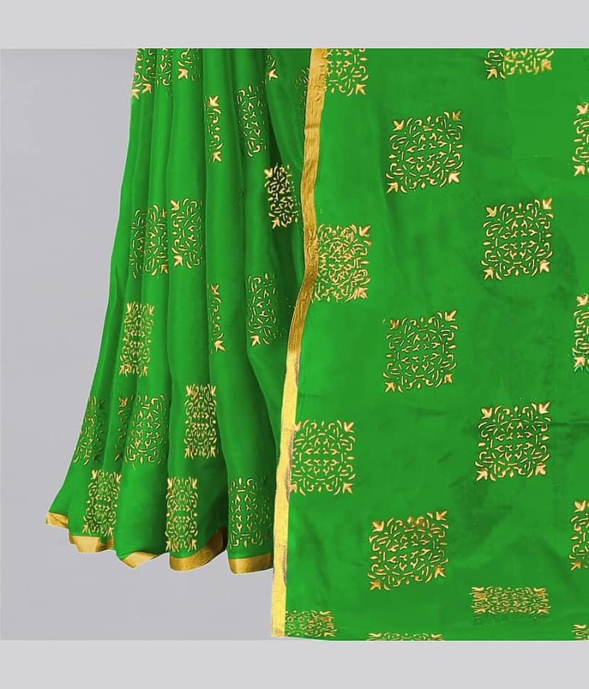 Rhey Chiffon Printed Saree With Unstitched Blouse Piece ( Rama ) view 2
