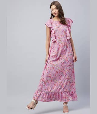 StyleStone Women Polyester Printed Fit & Flare Dress ( Green )