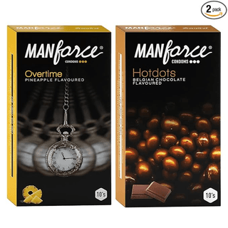 MANFORCE Premium Hotdots Belgian Chocolate with Bigger Dots & Overtime Pineapple 3in1 (Ribbed Contour Dotted) Condoms - 10s (Pack of 2) Condom (Set of 2 20 Sheets)