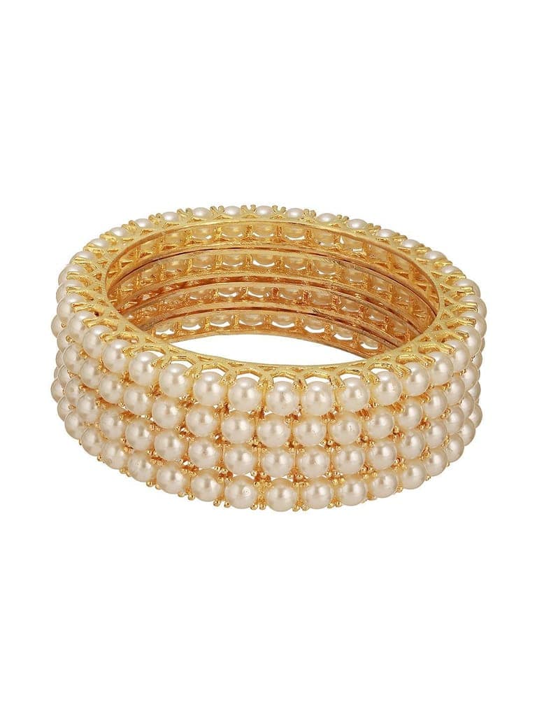Set Of 4 Gold Polish Pearl Beaded Partywear Bangles view 10