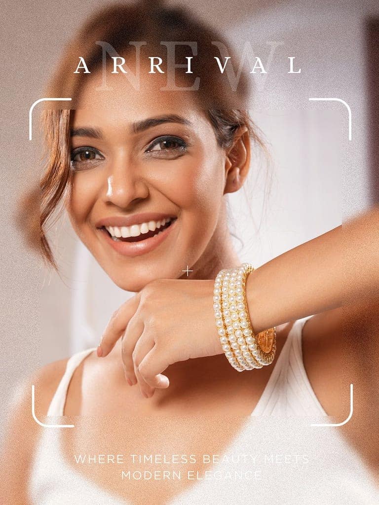 Set Of 4 Gold Polish Pearl Beaded Partywear Bangles view 3