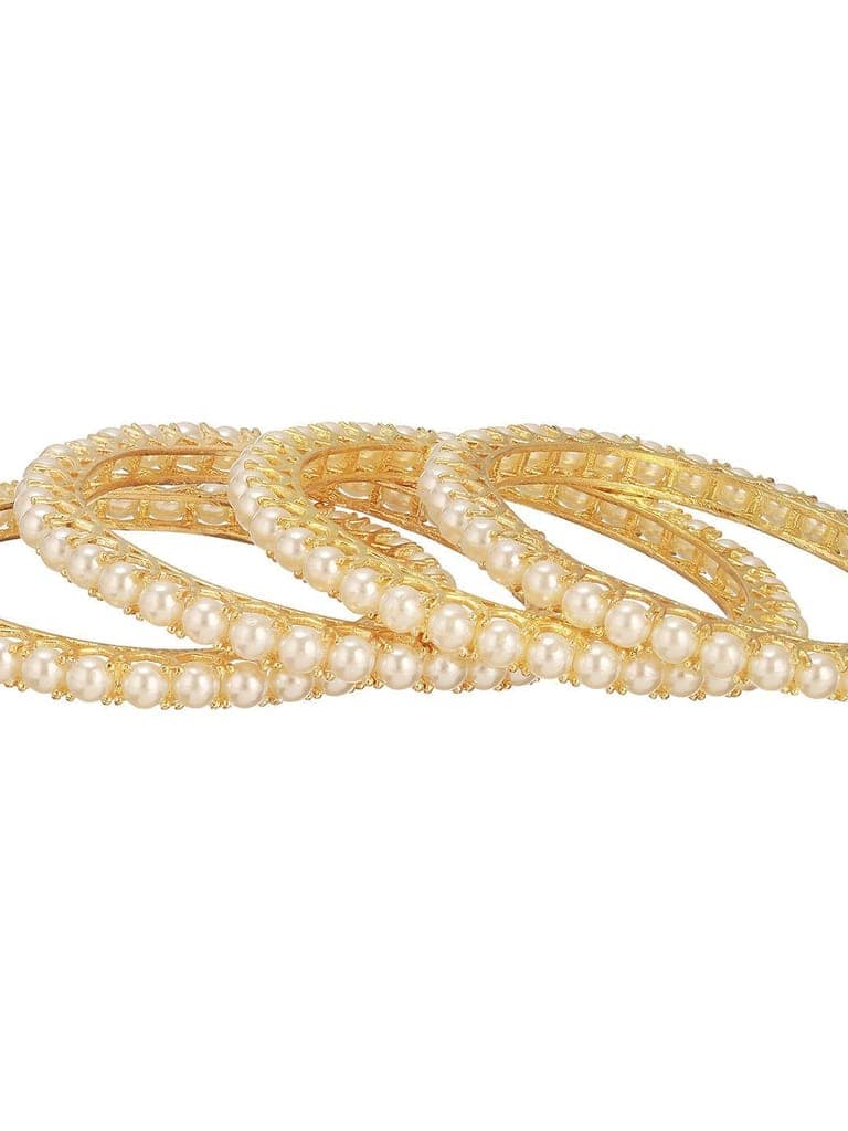 Set Of 4 Gold Polish Pearl Beaded Partywear Bangles view 6