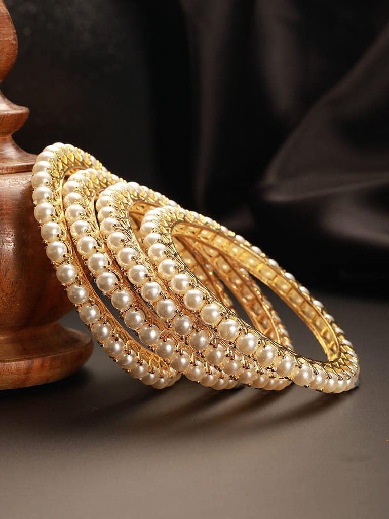 Set Of 4 Gold Polish Pearl Beaded Partywear Bangles view 8