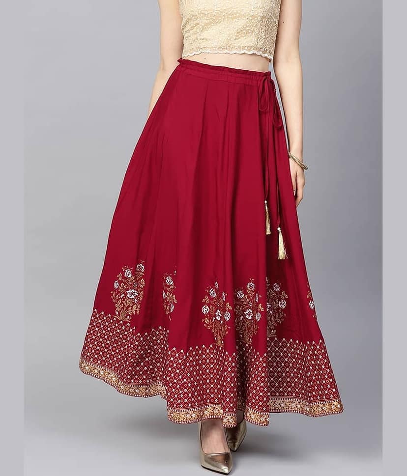 FABRR Maroon Rayon Women's Flared Skirt ( Pack of 1 )