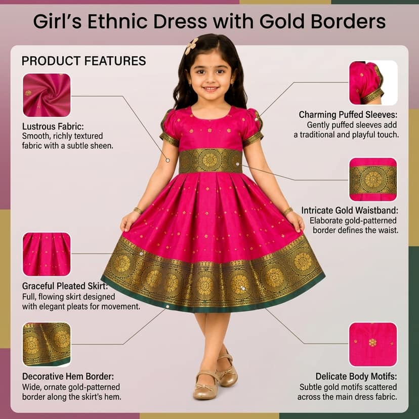 Mom and Me Baby Girl Satin Frock for Parties, Birthdays & Weddings | Elegant Toddler Dress with Balloon Sleeves & Zipper Closure | Age 0-2 Years (in, Age, 6 Months, 12 Months, Pink) view 4