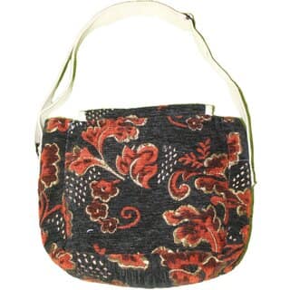 Handcrafted Hemp Shoulder Sling Bag with Floral Brocade Design view 2