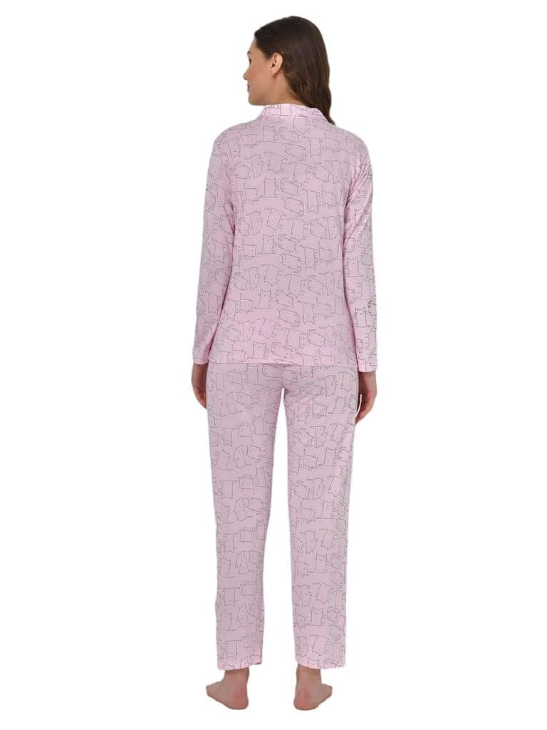 Klamotten Women's Baby Pink Allover Printed Top Pyjama Set N55Rb view 8