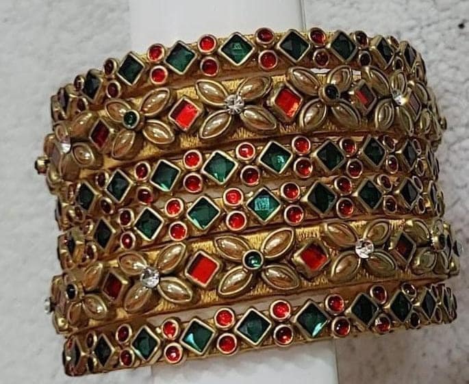 Gold Plated Kundan and Meenakari Bangles Set