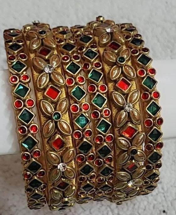Gold Plated Kundan and Meenakari Bangles Set view 2