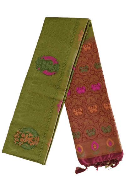 Green and Maroon Silk Saree (5.5)with combined blouse view 2