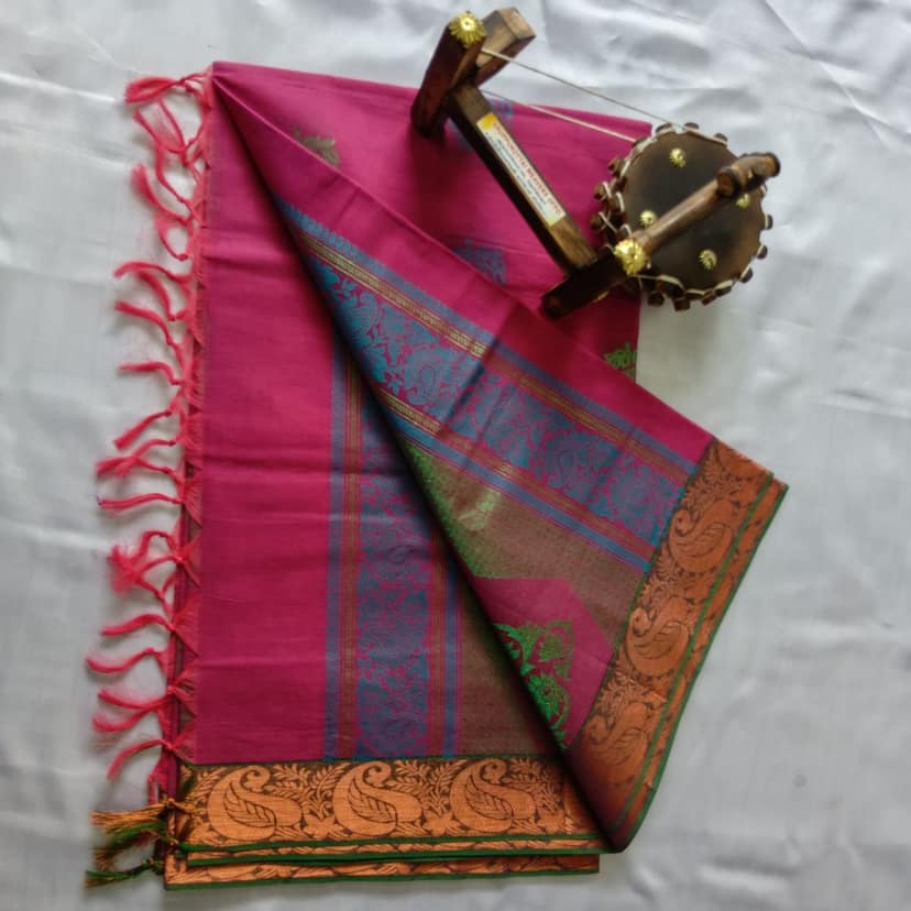 Pink color Pure Cotton Saree with Blouse view 2