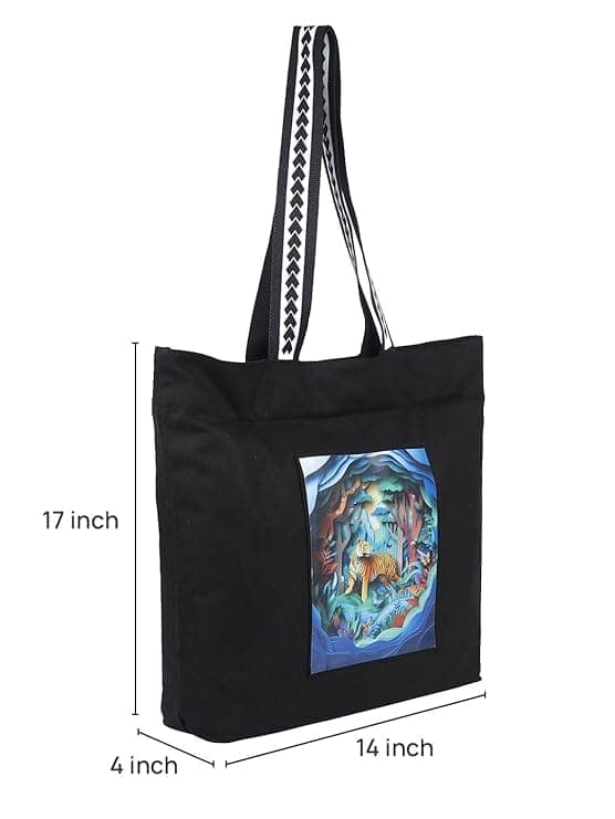 WOTM On The Move Tote | Premium Printed Cotton Canvas Tote Bag with Zipper & Inside Pocket, Stylish Everyday Travel Bag for Work, College, Office, Travel, Shopping view 2
