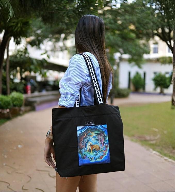 WOTM On The Move Tote | Premium Printed Cotton Canvas Tote Bag with Zipper & Inside Pocket, Stylish Everyday Travel Bag for Work, College, Office, Travel, Shopping view 3