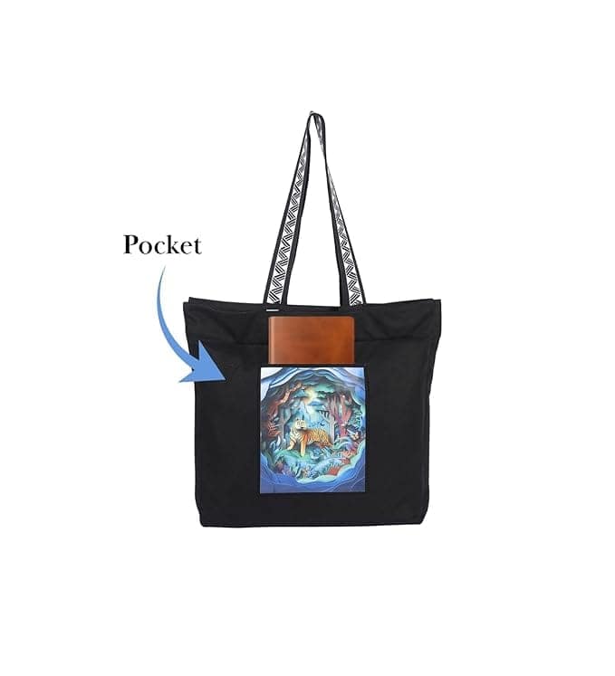 WOTM On The Move Tote | Premium Printed Cotton Canvas Tote Bag with Zipper & Inside Pocket, Stylish Everyday Travel Bag for Work, College, Office, Travel, Shopping view 6