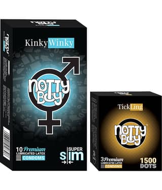 NottyBoy Ultra Thin Super Slim and 1500 Dots Condoms - (Set of 2, 13 Pieces)