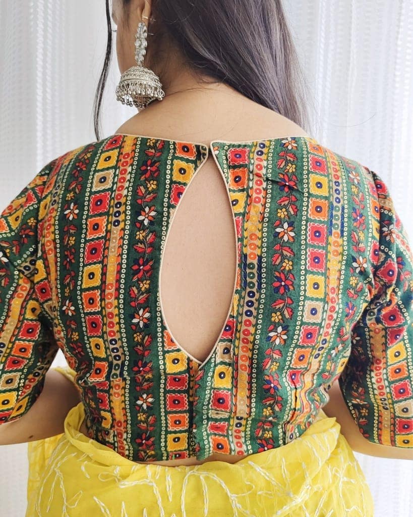 Crepe Silk Stitched Blouse Green Color Floral Printed-2232 view 4