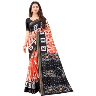 Women Black Orange Ikat Pattu Saree